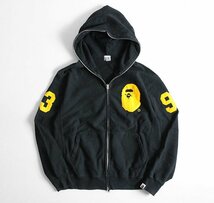 BAPE BY A BATHING APE ◆スウェット フルジップ パーカー 黒 L 裏毛 エイプヘッド フェルトワッペン ベイプ アベイシングエイプ ◆XT16_画像1