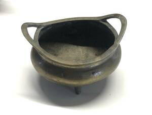 中国　古銅　大明宣徳年製　銅製三足香炉　在銘　火鉢　中国古美術