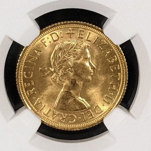 【ヤングヤングエリザベス 高鑑定金貨】1958 イギリス 金貨 1ソブリン MS65 NGC アンティーク ゴールド