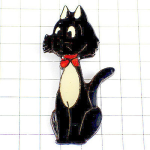 ピンバッジ・赤いリボンを付けたクロネコ黒猫◆フランス限定ピンズ◆レアなヴィンテージものピンバッチ