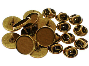 ピンバッジの針カボション用ピンズ製作10本組キャッチ留金付14mmアンティーク真鍮色