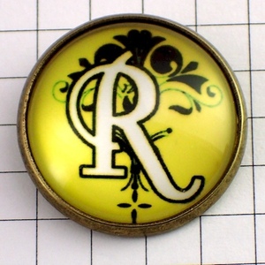 ピンバッジ◆アルファベット「Ｒ」 筆記体 ピンズ 大文字 アンティーク風 ピンバッチ 花柄 CABOCHON ALPHABET #R ピンズ