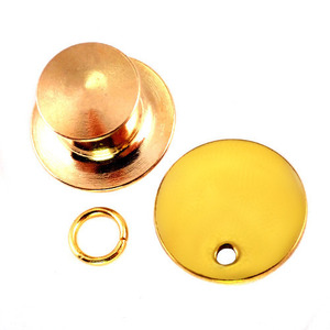ピンバッジのパーツ部品ゴールド金色ラウンド丸型つなぎパーツ＋留め金デラックス薄型キャッチ付き2組で1セット