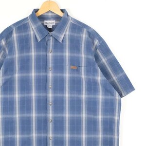 古着 大きいサイズ カーハート 半袖レギュラーカラーシャツ メンズUS-2XLサイズ チェック柄 青 ブルー系 tn-1242n
