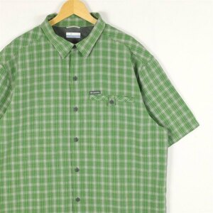 古着 大きいサイズ コロンビア 半袖アウトドアシャツ アメカジ メンズUS-XLサイズ チェック柄 緑 グリーン系 tn-1261n