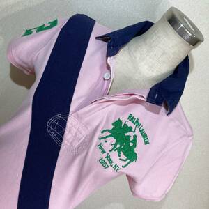 A565# Ralph Lauren * pink & navy blue &2/ deer. .* Rugger Polo #M