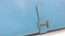 1円美品☆エルメス☆ベアンスフレ　シェーブル　２つ折り長財布　ブルー系　SV金具　□O刻印【HERMES】_画像4