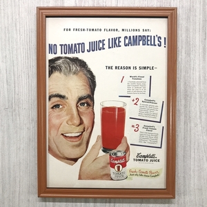 ■即決◆1949年(昭和24年) Campbell’s キャンベル トマトジュース 缶【B4-7258】アメリカ ビンテージ雑誌広告【B4額装品】当時物 ★同梱可