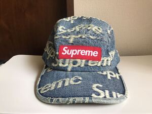 未使用 21ss Supreme Frayed Logos Denim Camp Cap インディゴブルー シュプリーム デニム キャップ box logo ボックスロゴ 帽子