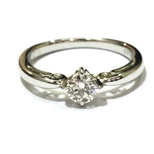 Pt900 platinum sleigh tia diamond ring diamond 0.2ct 2.3g ring #44 4 number lady's accessory jewelry control YI2419