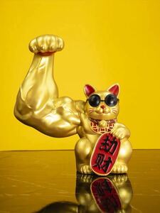 LDL1364# 高級 招き猫 まねきねこ 筋肉 天然木 彫刻 装飾品 風水 置物 事務所 開運 幸運