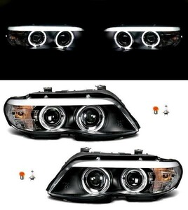 BMW X5 E53 ブラック インナー LED イカリング ヘッドLight 日本光軸仕様 ファイバーライン ヘッドランプ leftright Black 送料無料