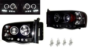  Dodge Ram pick up 1500 2500 3500 inner black LED lighting ring projector head light left right set headlamp 