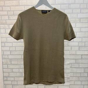 DKNY Donna Karan New York short sleeves T-shirt Hong Kong made cotton 100% size S beige rib knitted 