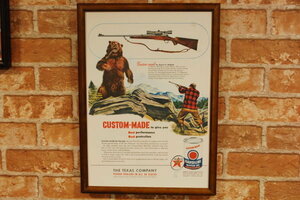 テキサコ モーターオイル 広告ポスター ＆ 額縁 セット 複製 ◆ 銃 熊 1951 B4-314