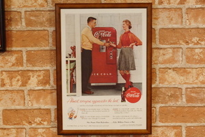 コカコーラ 自販機とカップル 複製広告 B4額縁入り ◆ レトロ B4-17