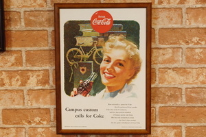 コカコーラ 自転車と辞典 レトロ広告 B4 額縁 セット ◆ 複製 広告 B4-15
