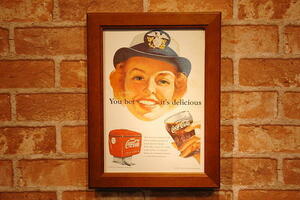 コカコーラ 海軍女性 ミニポスター B5 額入り 複製 広告 ◆ レトロ グラス COKE FB5-21