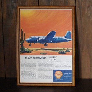 SHELL 夕日と飛行機 木製フレーム ＆ アートポスター セット ◆ シェル オイル B4-327