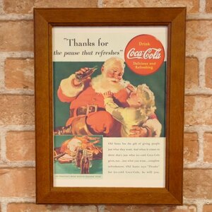 コカコーラ サンタクロースと女の子 ミニポスター B5 複製広告 額入り ◆ 料理 クリスマス COKE FB5-152
