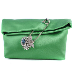 BURBERRY バーバリー PIN CLUTCH ポーチ 4075558 クラッチバッグ レーヨン×シルク 緑 レディース【16070434】未使用