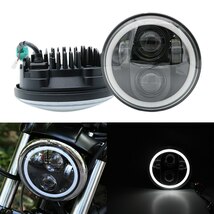 ハーレー 車検対応 LED エンジェルリング DRL付きヘッドライト ホワイト6000K HI / LOW IP67防水 5 3/4インチ_画像1