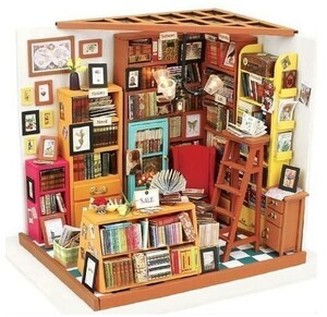 ドールハウス 1／12 ハンドメイド木製ミニチュアハウス家具セット DIY 3Dパズル 知育玩具 本屋 書斎 ブックストア Sam Study Room