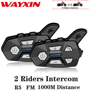  bike in cam 2 piece WAYXIN R9 1500 M waterproof Bluetooth 4 rider helmet intercom universal pairing M headset 