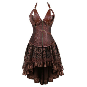  steam punk bustier corset dress * skirt set color : Brown bar less k leather Lolita Gothic and Lolita 