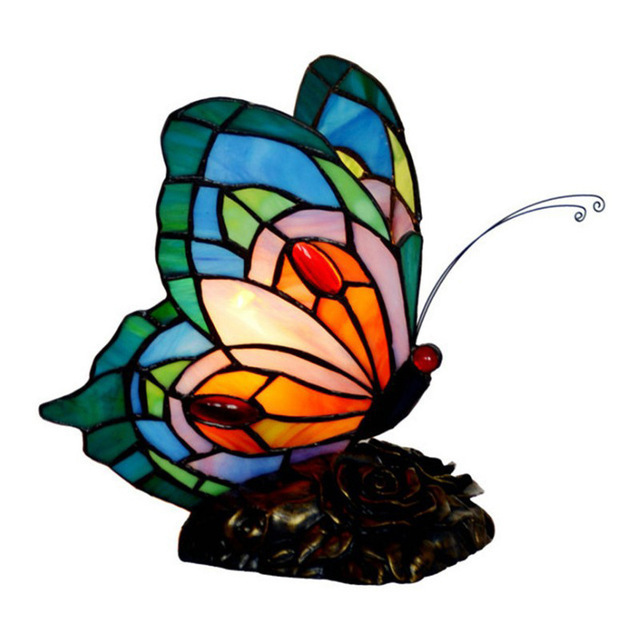 Lámpara de vidrieras Lámpara de mesa Mosaico Manchado Mariposa Lámpara de escritorio vintage antigua hecha a mano, iluminación, Lámpara de mesa, soporte de mesa