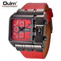 腕時計 メンズ Oulm 海外ブランド クオーツ HP3364 スチームパンク レトロ レザーバンド レッド_画像3