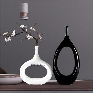 花瓶 ホウイト&amp;ブラック 2ピースセット シンプル 装飾 ホームインテリア 黒 白 セラミック ディスプレイ