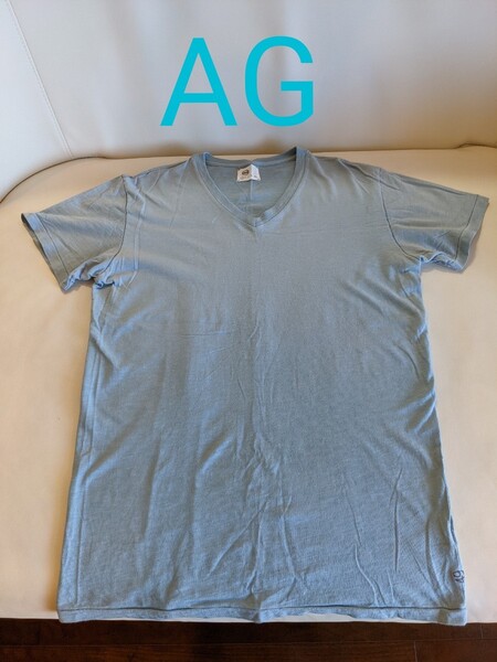 ★AG★Vネック★Tシャツ★中古★アメリカ製★サイズS★ブルーグレー★アメカジ★