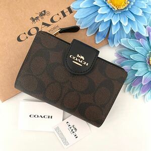 【新品】COACH(コーチ) メンズ ブラウン シグネチャー レザー 折り財布