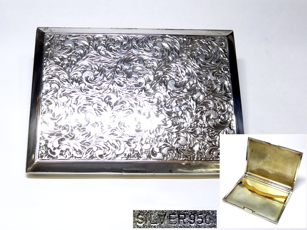 低価格で大人気の シガレットケース 銀製 シルバー 箱付 アンティーク 