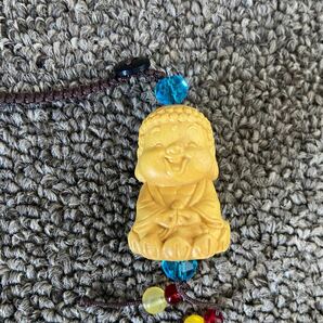 仏教美術柘植 可愛い釋迦摩尼仏 枕本尊 仏具 仏像 置物 お守り 根付 縁起物　40mm