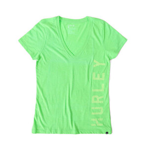 古着 Hurley ハーレー Vネック ビッグロゴ Tシャツ GTS0003160 L 緑 半袖Tシャツ レディース
