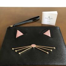 kate spade NEW YORK ケイトスペード ポーチ CATS MEOW cat medium bella pouch 猫 ブラック 黒 小物入れ マルチケース クラッチバッグ_画像1