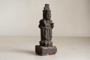 ■時代物 木彫り 地蔵 仏像 虫食い跡有 W 6.5cm H 19cm 仏教美術■