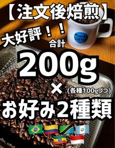 【匿名配送】自家焙煎コーヒー豆　お好み2種類　合計200g 約20杯分