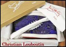 激レアカラー Christian Louboutin ルイススタッズ 紫 シルバー メンズ ハイカット スニーカー イギリス限定 クリスチャンルブタン 正規 41_画像3