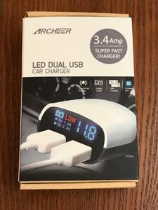 Archeer - 2ポートUSBカーチャージャー・LCDスクリーン付き電圧測定機能搭載・急速充電 (新品未使用品)