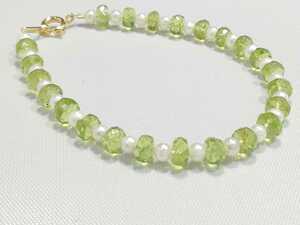  natural large grain dia cut peridot & baby pearl bracele 10622