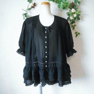  beautiful goods Kaneko Isao KANEKO ISAO pin tuck & race frill. wonderful 5 minute sleeve see-through blouse black 