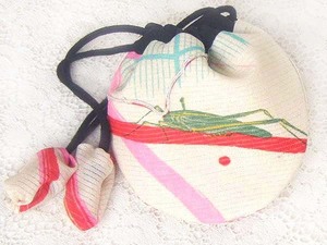  old cloth 655 small circle sack * pouch case * silk ( leaf .matsu insect * remainder .) era kimono ground 