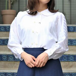 EU VINTAGE STACK COLLAR DESIGN BLOUSE/ヨーロッパ古着重ね襟デザインブラウス