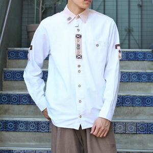 EU VINTAGE Drachten LINEN DESIGN TYROLIAN SHIRT/ヨーロッパ古着リネンデザインチロリアンシャツ