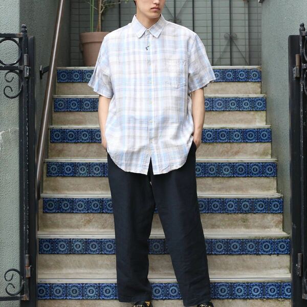 USA VINTAGE MERONA CHECK PATTERNED LINEN SHIRT/アメリカ古着チェック柄リネンシャツ