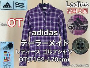 超美品★adidas(アディダス)テーラーメイド レディース ゴルフ シャツ OT(T162-170cm)使用３回 パープル 長袖 GOLF アウトドア フランネル