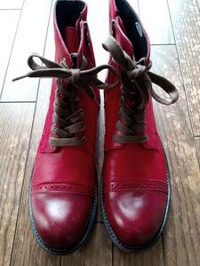 whoop-de-doo フープディドゥ サイドジップレースアップブーツ 赤 レザー 革靴